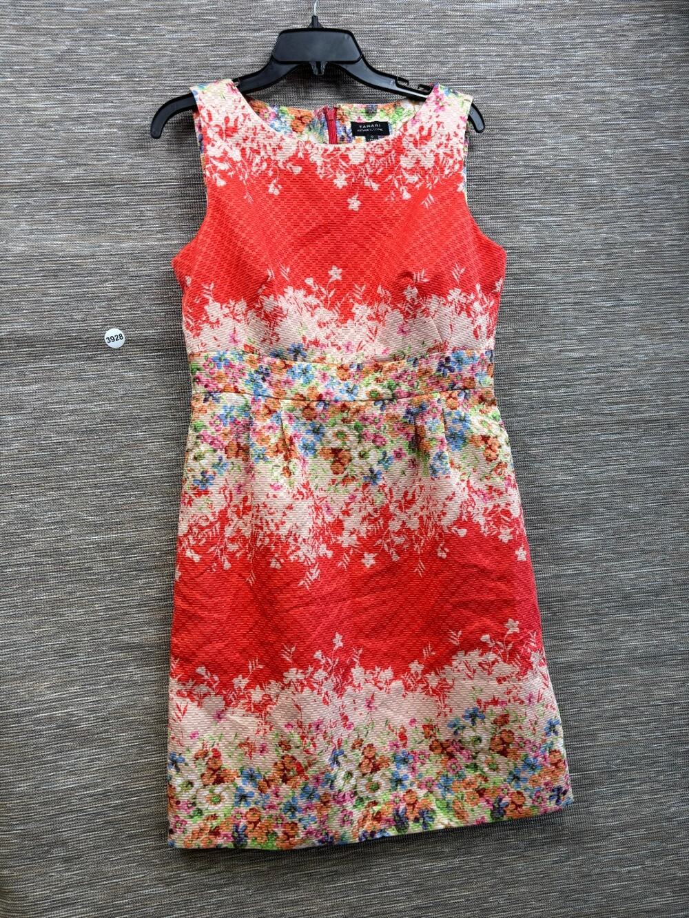 Tahari A-Line Dress Womens Size 10 Coral Multicolor Floral Lined Sleeveless Zip